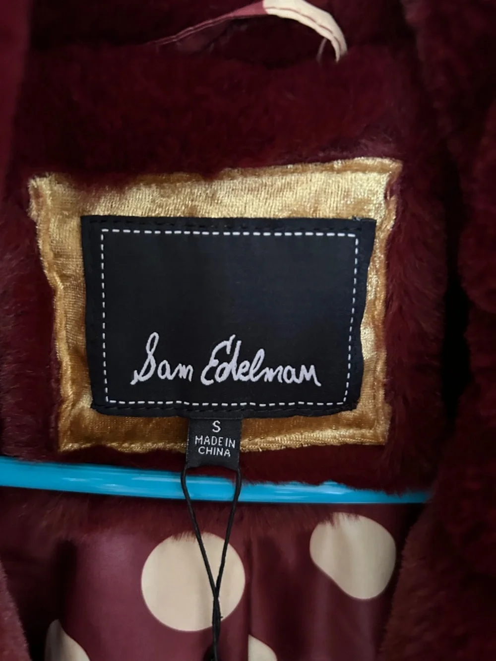 Sam Edelman Burgundy Faux Fur Coat with Black Accents - Picture 4 of 9